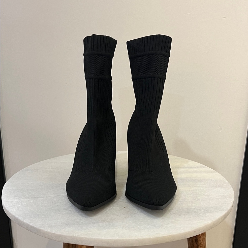 KAYLEEN By Los Angeles Black Knit Heeled Boots